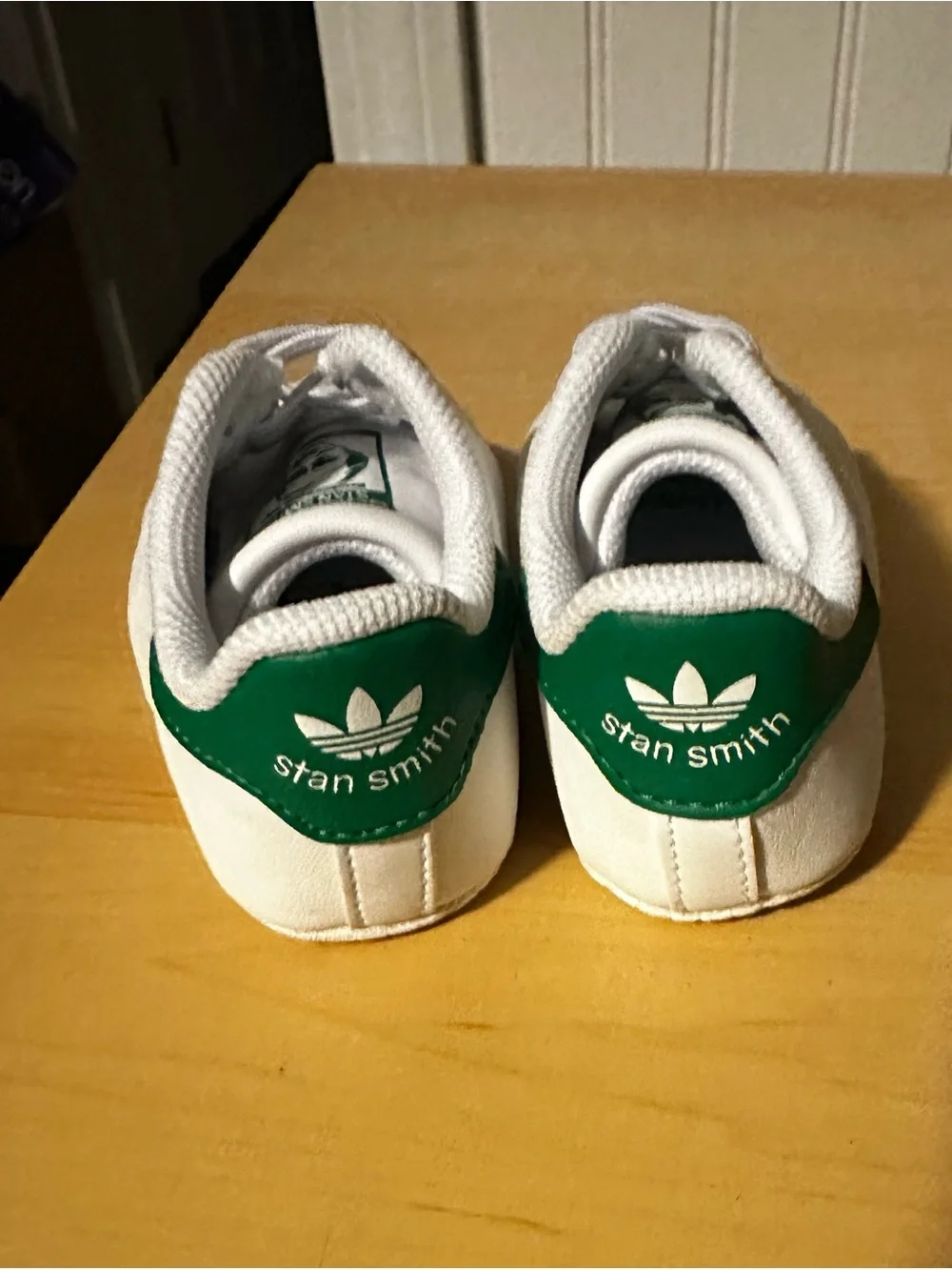 adidas infant White Leather Sneakers with Green Heel Tab